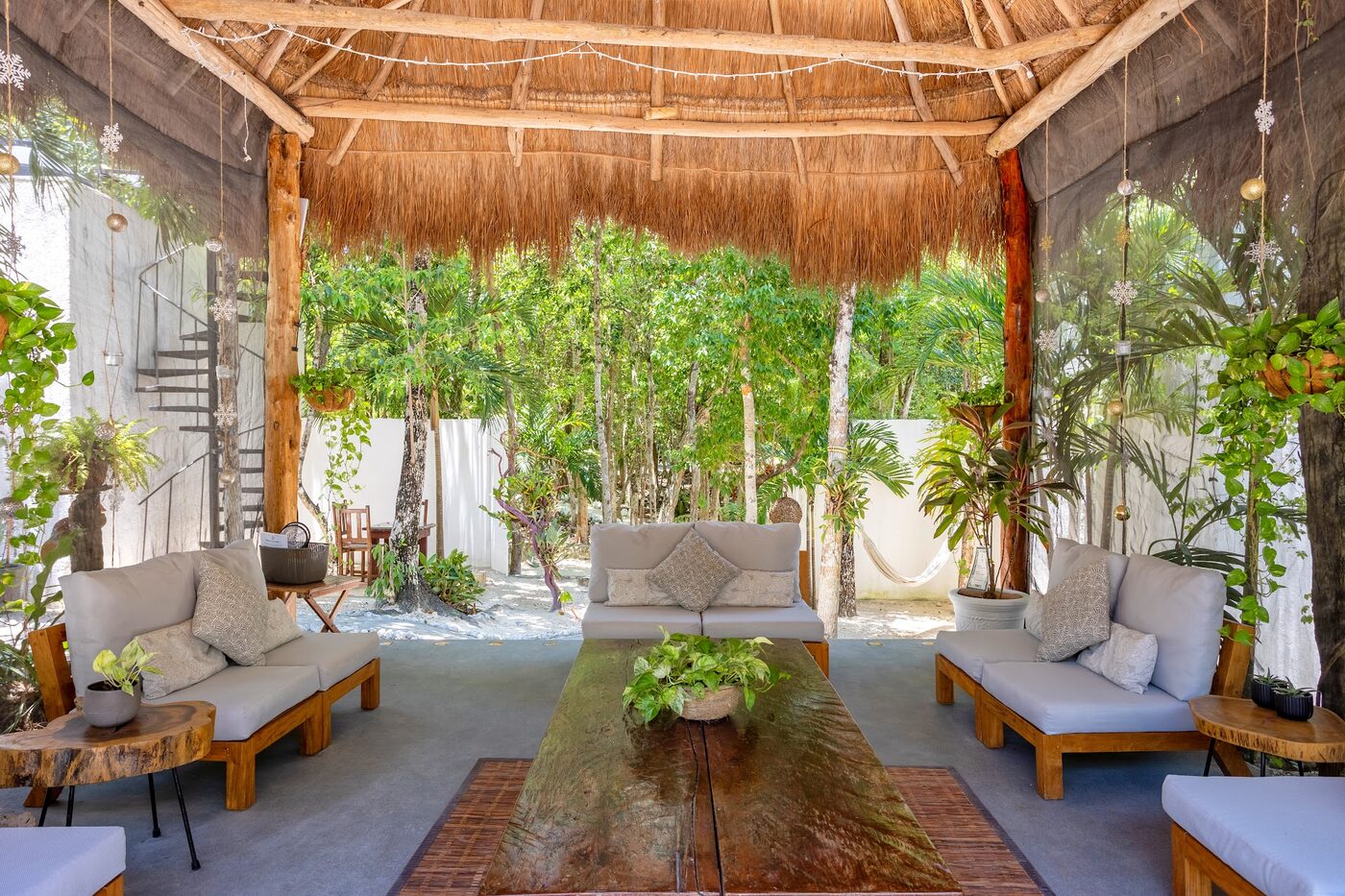A palapa lounge in the jungle